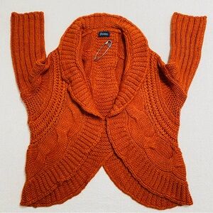 HERNO women open cardigan sweater O/S wool alpaca chunky cable knit orange ITALY